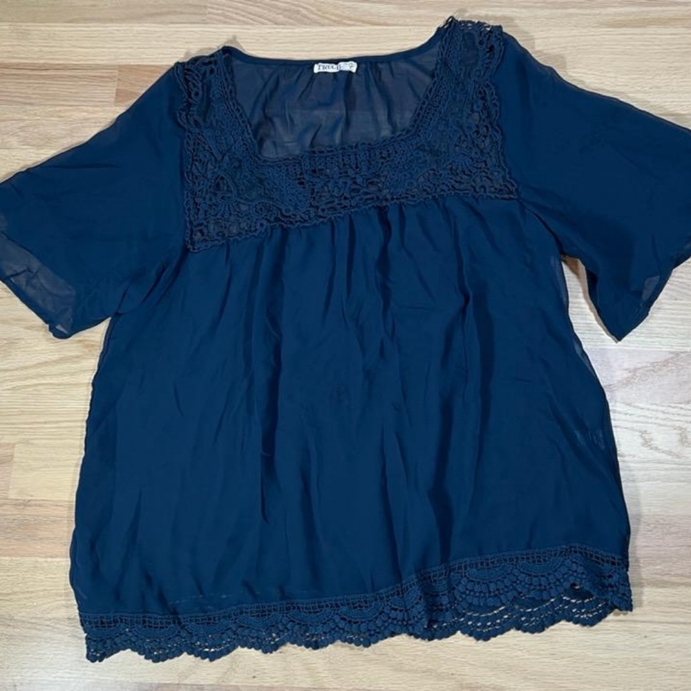 Truce Brand Ladies size Large Sheer top with beautiful lace detail
